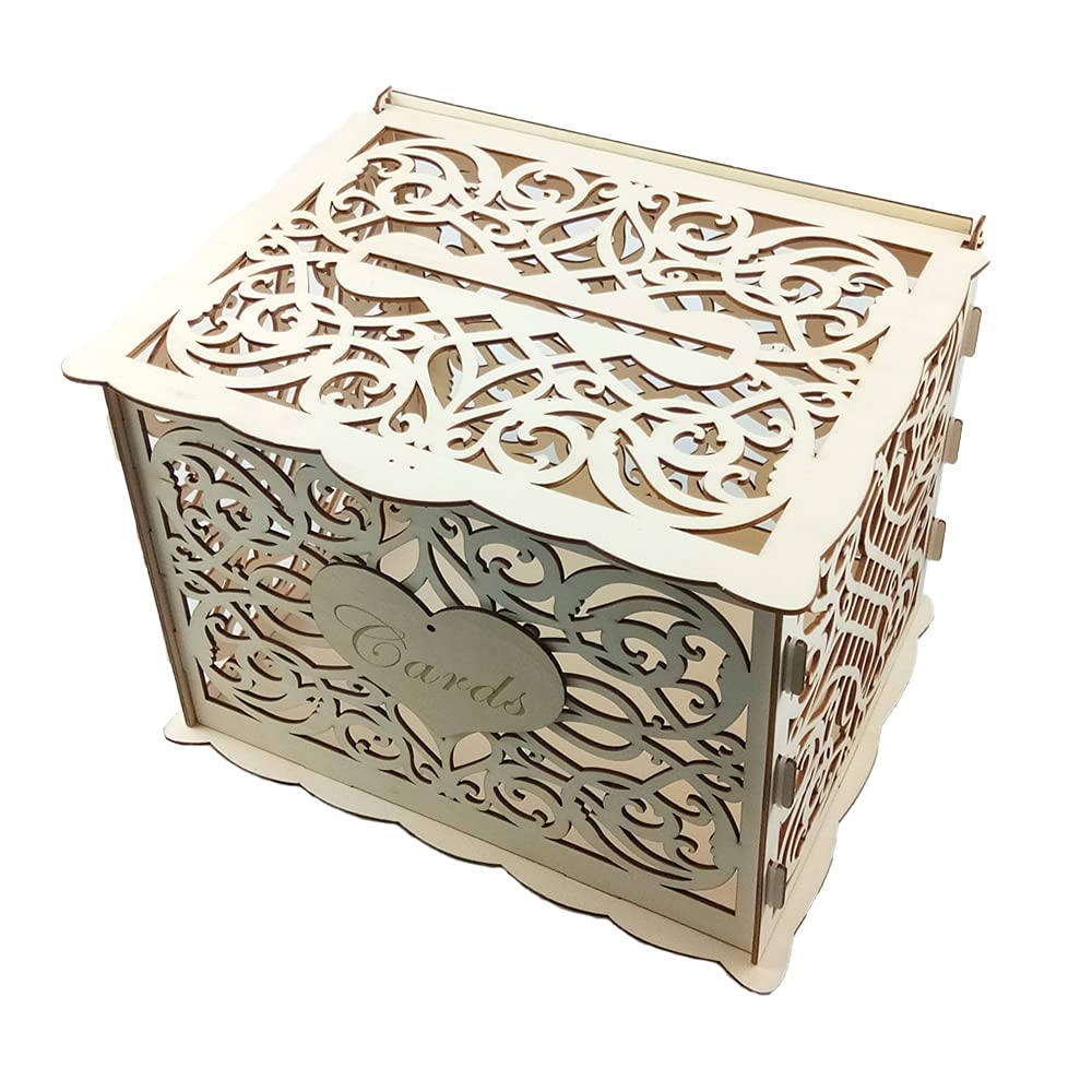 Alnicov Salvadanaio in Legno per Matrimonio, con Fessura per Serratura, Fai da Te, in Legno, per ricevimenti di Nozze, anniversari, Feste di Compleanno, Lauree, Decorazioni