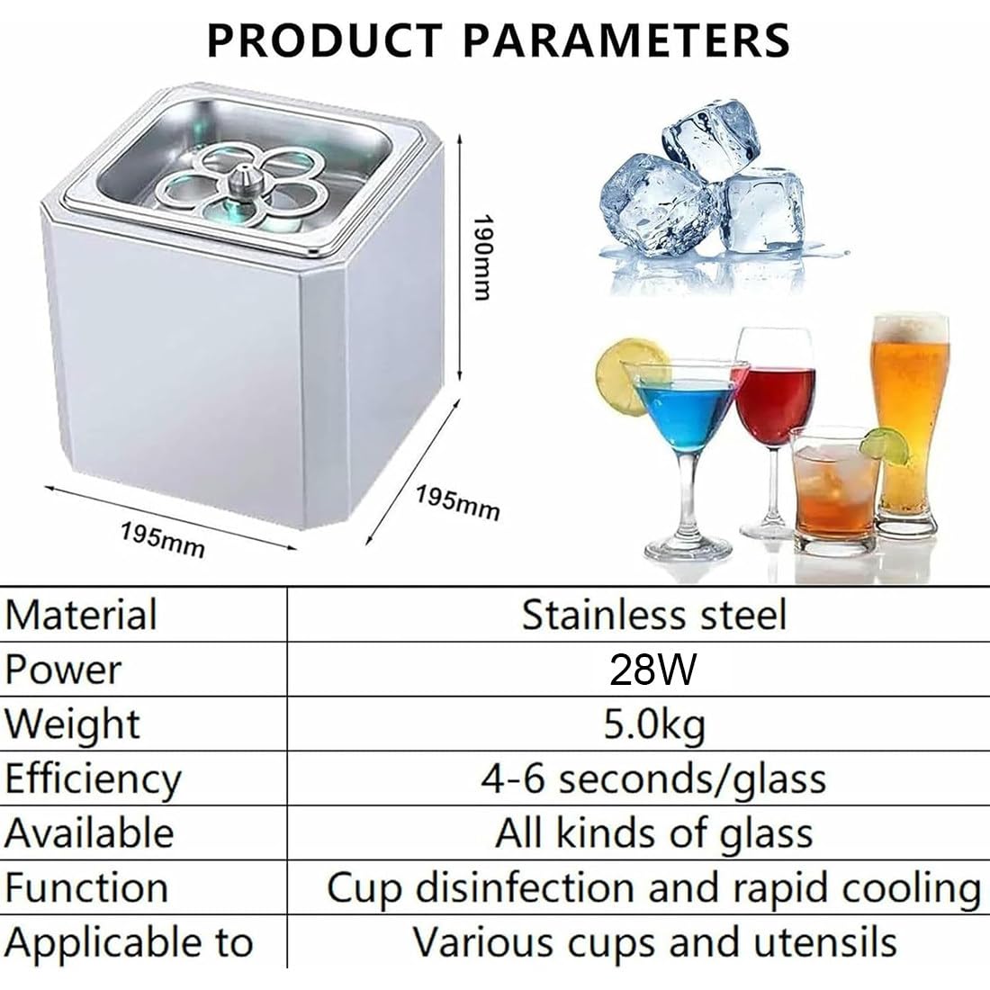 Refrigeratore per Bicchieri CO2,Glass Chiller Istantaneo,Congelatore Rapido in 6 Secondi a -40°c con Luce LED, Refrigeratore per Bicchieri da Bar per Vino, Cocktail, Champagne, Birra