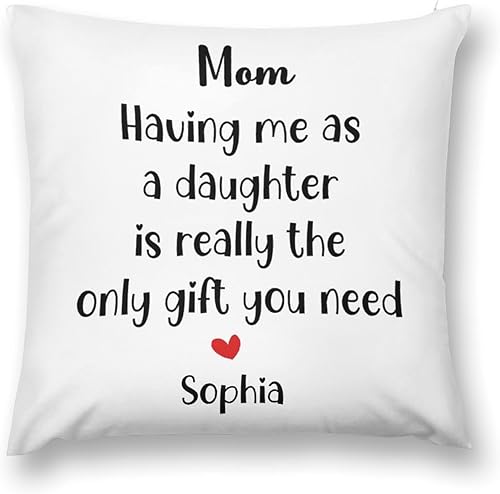 Miniatura 3 de Gifts for Mom from Daughter, Having Me As A Daughter Pillow Cover, Square Cushion Case, Mom Birthday Gift, Customizable Names Pillowcase, Mother's