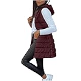 Puffer Vest Women Winter Warm Long Quilted Sleeveless Jackets with Pockets Fall Fashion Zip Up Puffy Coat Outerwear