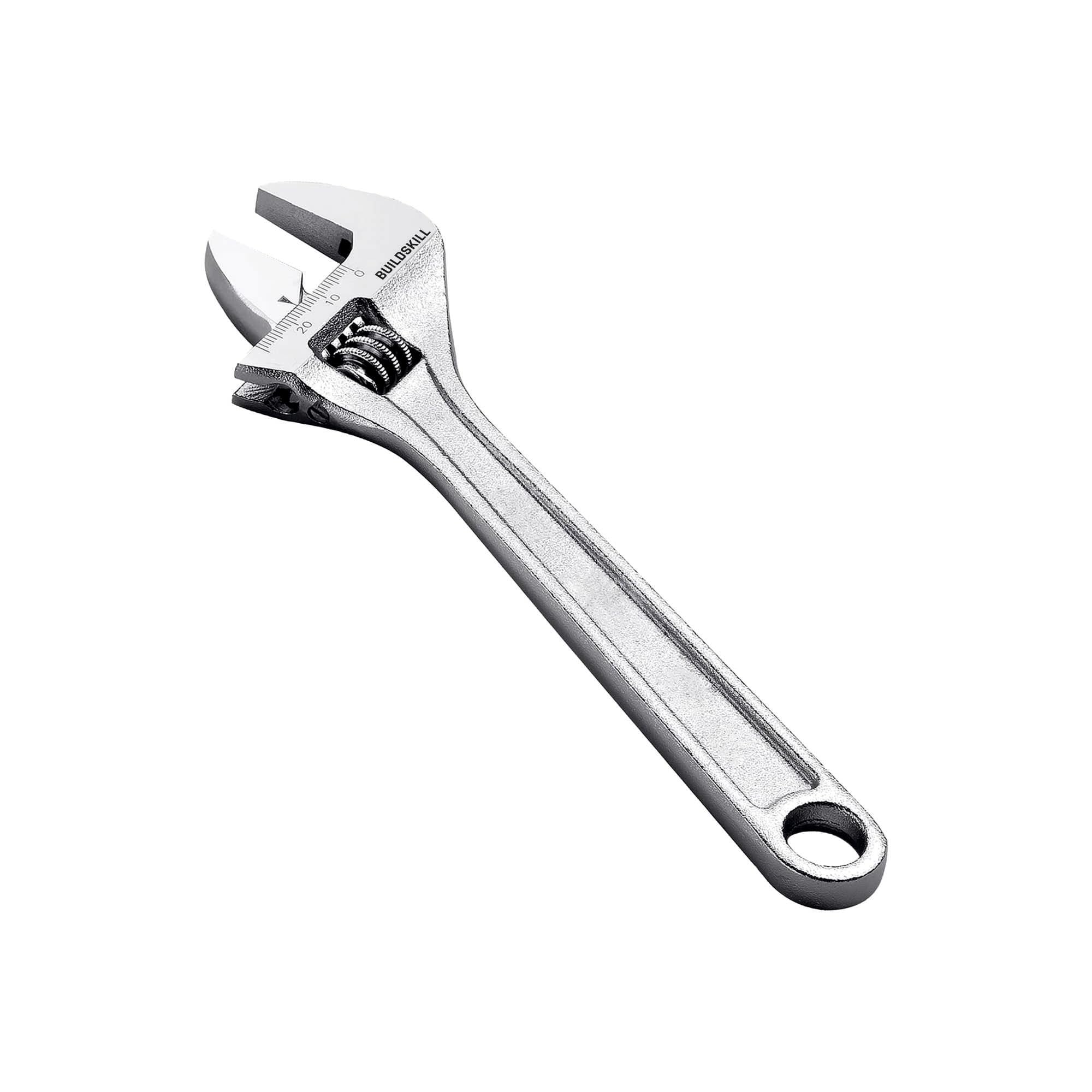 BUILDSKILL Vanadium 8-Inch Adjustable Wrench with Precision Knurl Adjusting, Laser-Ettched Jaw Scale, Anti-Corrosion Finish, Impact & Torque Spanner Capability, Wide Caliber, Chrome (Pack of 2)