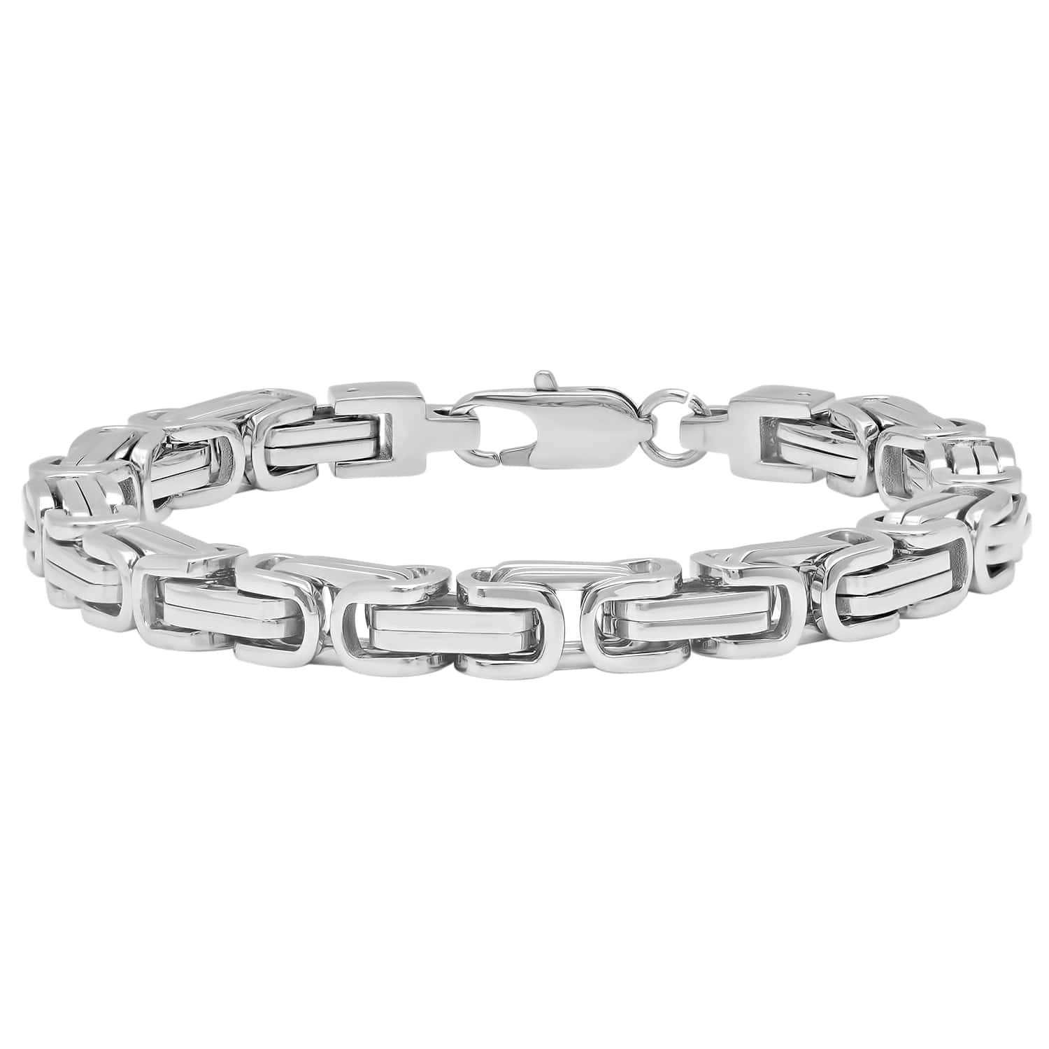 Men's 8.5" Stainless Steel Square Byzantine Bracelet - Intricate Design, Secure Lobster Claw, Timeless Appeal