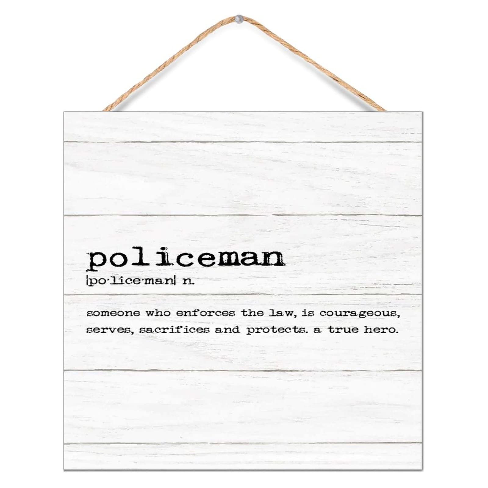 Panneau bois Policeman Noun Déco murale bureau salon cadre carré 30cm