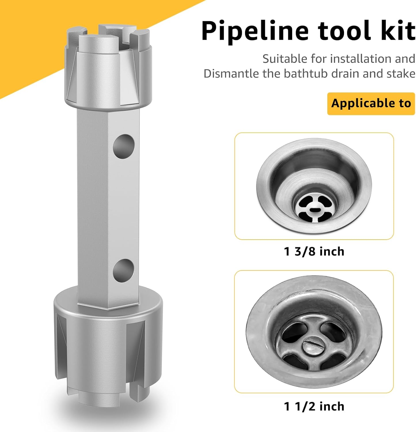 Tub Drain Remover, Solid Aluminum Alloy Plumbers Wrench, Double Sided Design Drain Wrench, Tub Drain Removal Tool for Bathroom Bath Drains (2) (1)