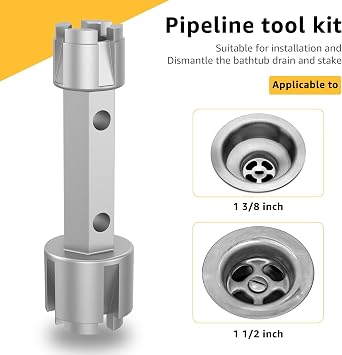 Tub Drain Remover Wrench, Dual Ended Aluminum Alloy Ratchet Wrench for Install and Remove Most Bath and Shower Drains and Closet Spuds Square Plastic Toilet Seat Nuts(1Pcs)