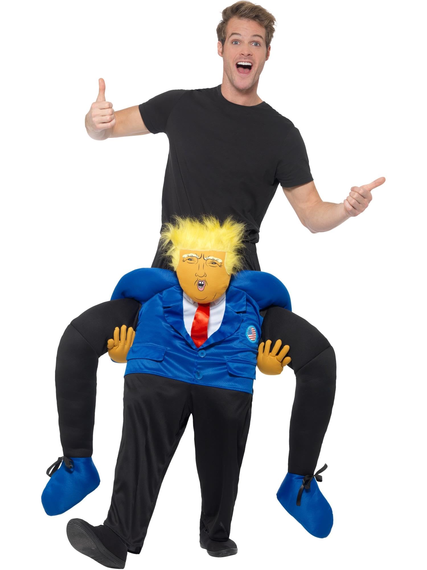 Smiffys Piggyback President Costume, Black & Blue One Piece Suit with Mock Legs, Icons & Idols Fancy Dress, Adult Dress Up Costumes