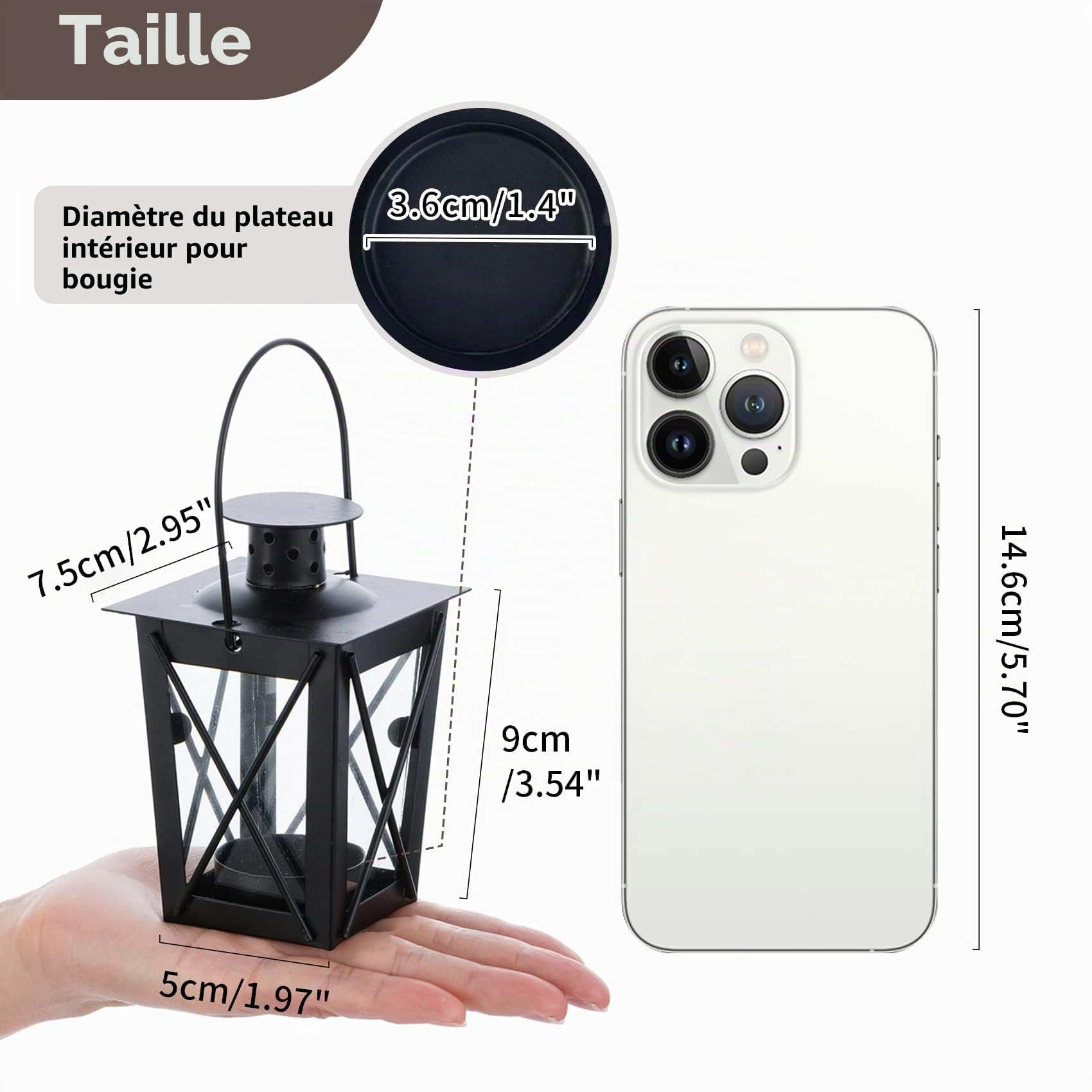 NUPTIO Lanterne en Verre À Terre/Suspendue, Lanterne en Verre Portable, Bougie Chauffe-Plat Petite Lanterne Rétro De Fer, Suspension De Décoration D’Intérieur/Cour (Noir, 4 Pcs)