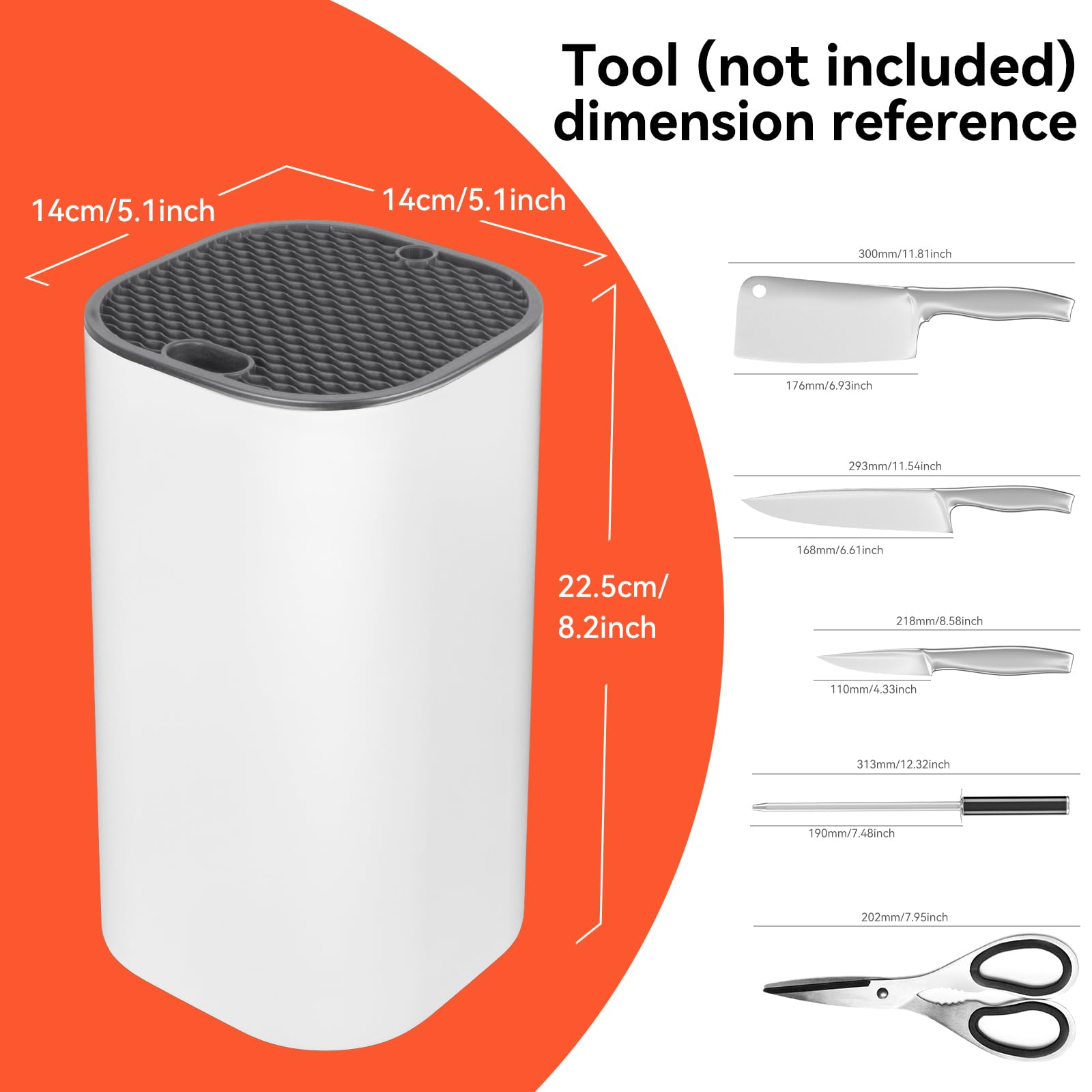 Coltelli da Cucina, Porta Coltelli Senza Coltello con Design di Drenaggio, Ceppo Portacoltelli Bianco con Lamelle Flessibili, Universale Moderno Portacoltelli per Tutti da Cucina