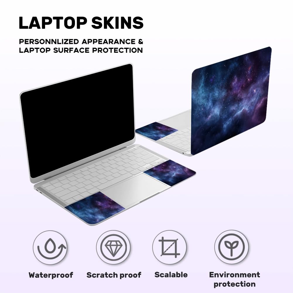 Autocollant pour Ordinateur Portable en Vinyle PVC avec Citation Protection Imperméable et Résistante aux Rayures Motif Nuit Étoilée Bleue et Violette.