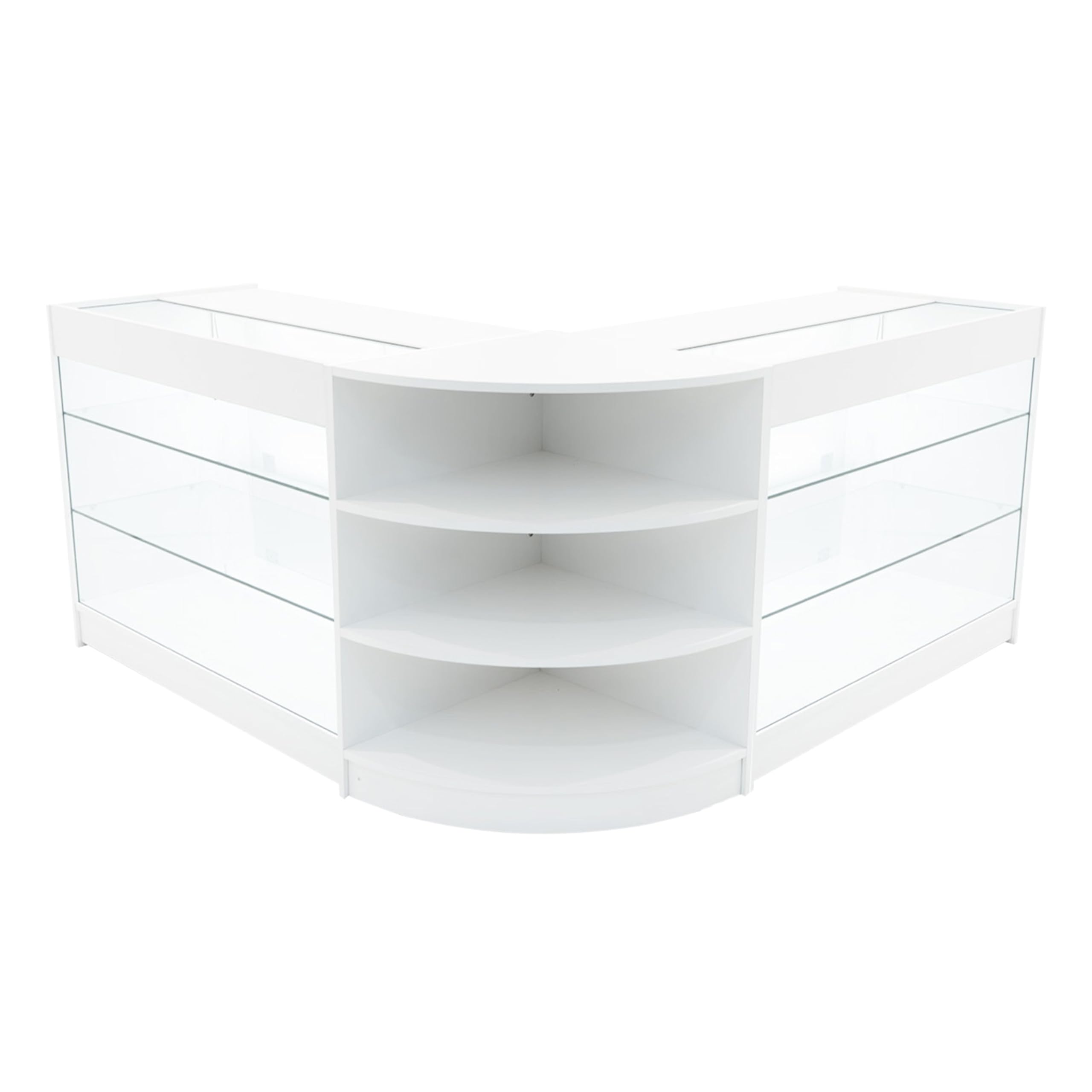 Comptoirs de Vente en MDF Blanc à LED Blancs Ensemble Apollo LM60 K1200 3 Unités de Rangement Étagères Internes Portes Coulissantes Verouillables Réception Bureau Vêtements Bijoux [Clés INCLUS]