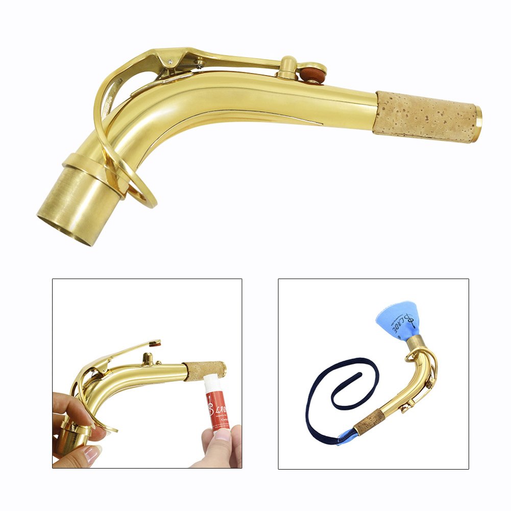 Alt Saxophon Biegung Hals, Messingmaterial Sax Hals mit Sauberem Tuch Cork Grease Instrument Zubehör für Alto Sax Spielen Sie Instrumentenzubehör