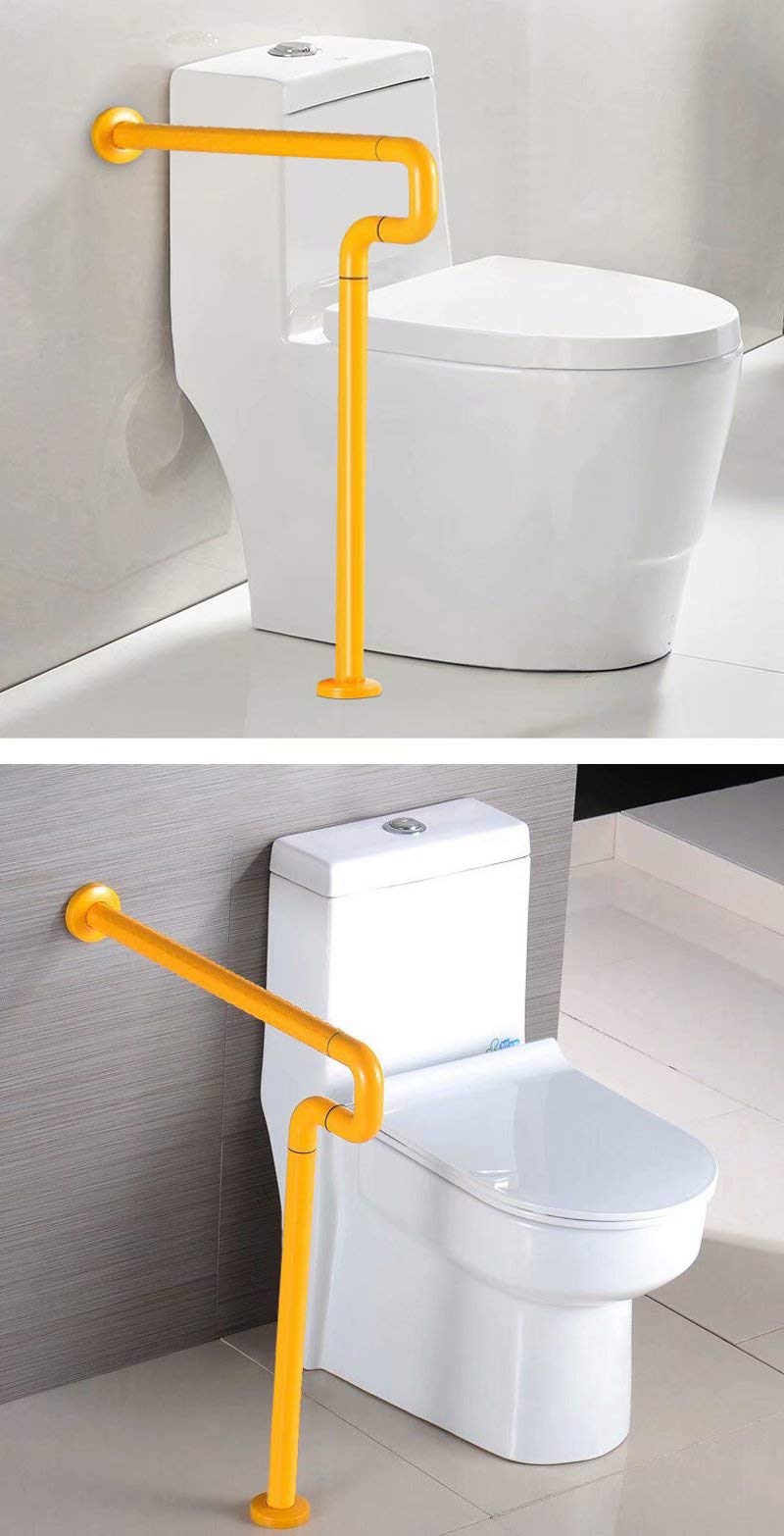 Ringhiera per WC a forma di U, supporto per sedile del bagno per folle speciali a casa e in hotel (acciaio inox) per anziani, disabili, giallo, 60 x 70 cm (giallo 60 x 70 cm)