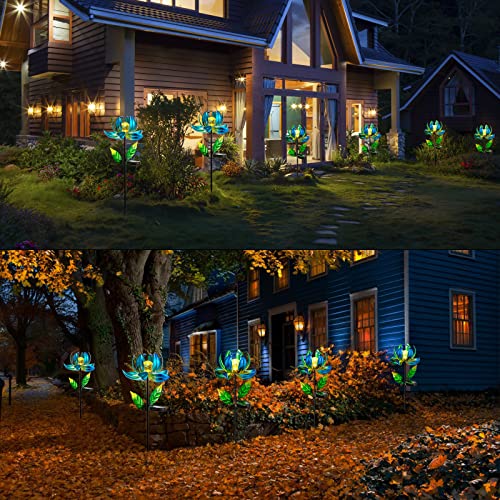 Sucuy Solar Yard Lights Wind Spinners- Metal Lotus Flower Garden Decor Led Crackle Glass Globe Yard Art Sculpture Solar Stake Lights For Patio Pathway Lawn Walkway #TOP6