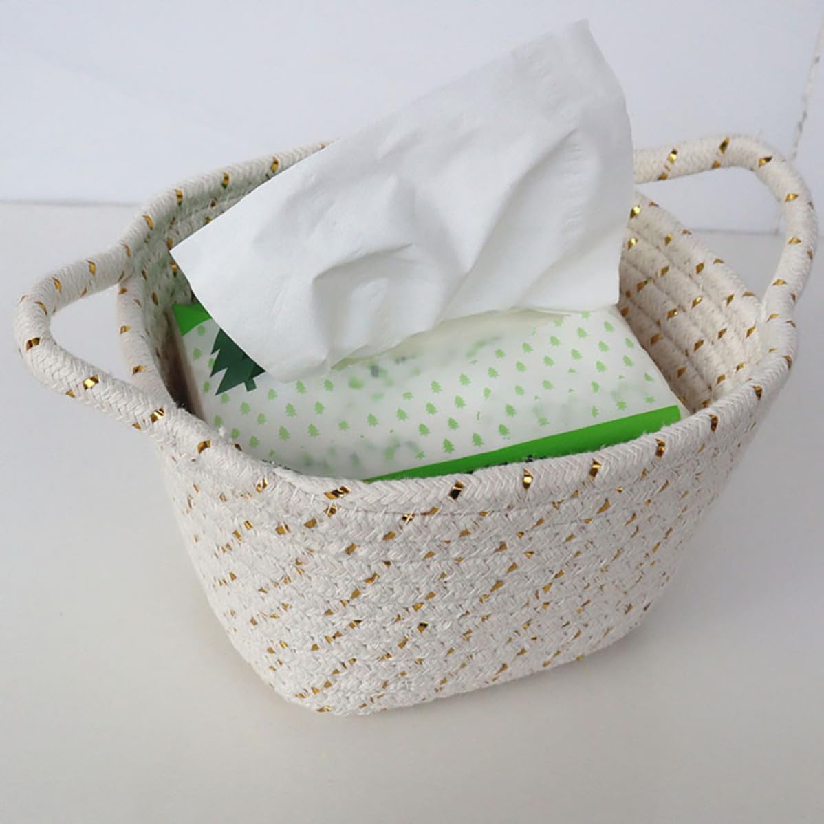 Storage Basket for Organizing Items Hand Sewn Cotton Rope White