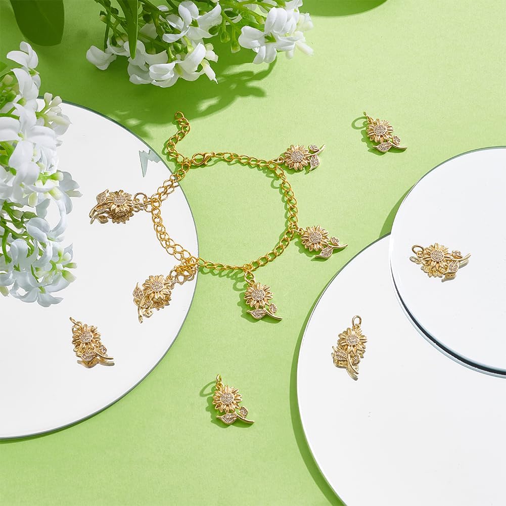 UNICRAFTALE 10Pcs 18K Gold Plated Daisy Charms Crystal Rhinestone Flower Charm Metal Sunflower Charm with Jump Ring for DIY Jewelry Making Necklace Bracelet Earring Jewelry Findings - Image 4