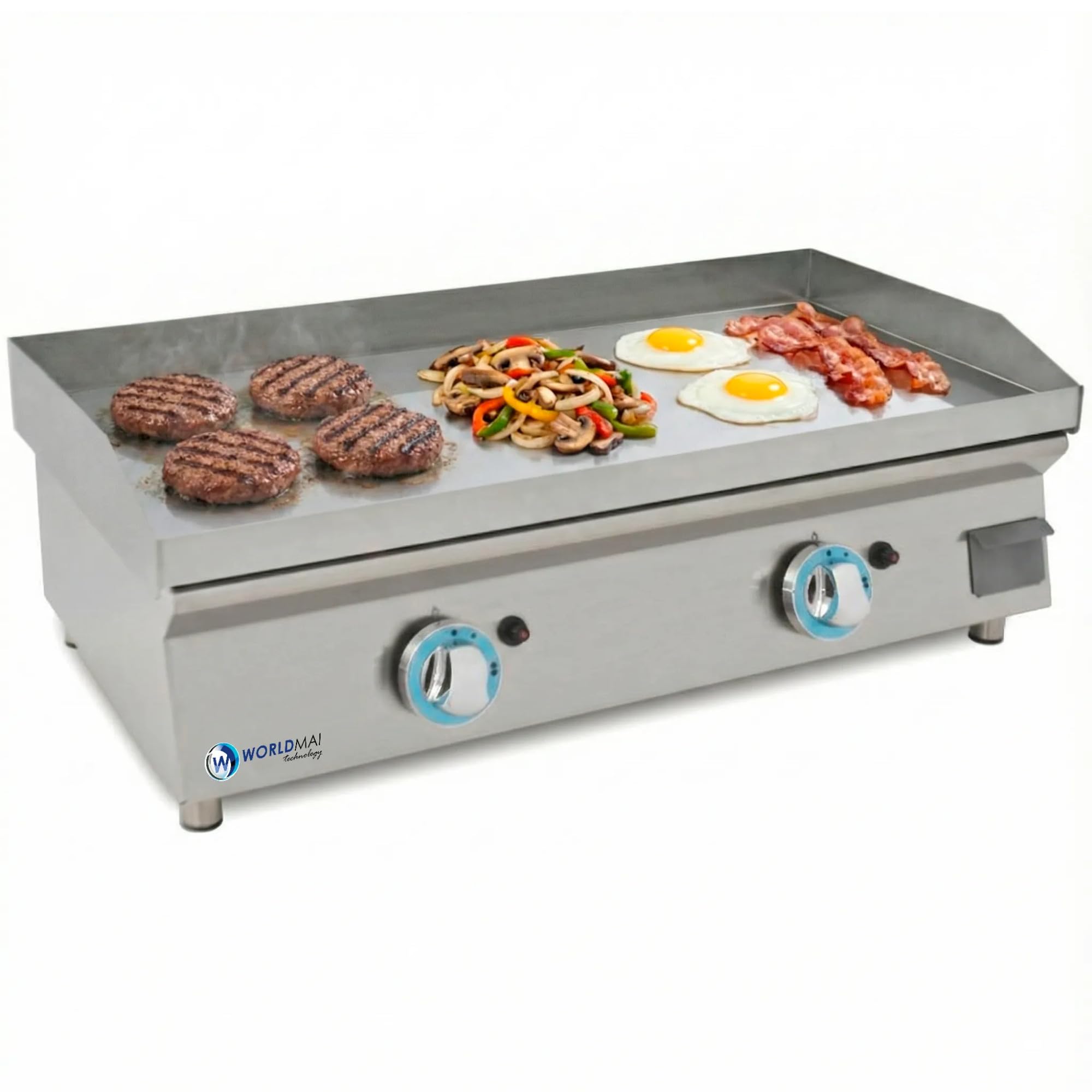 MBH - Plancha à gaz industriel en chrome dur Lux Worldmai de 80 cm pour hôtellerie. Plancha à rôtir professionnelle chromée avec structure en inox pour cuisine de bar et restaurant