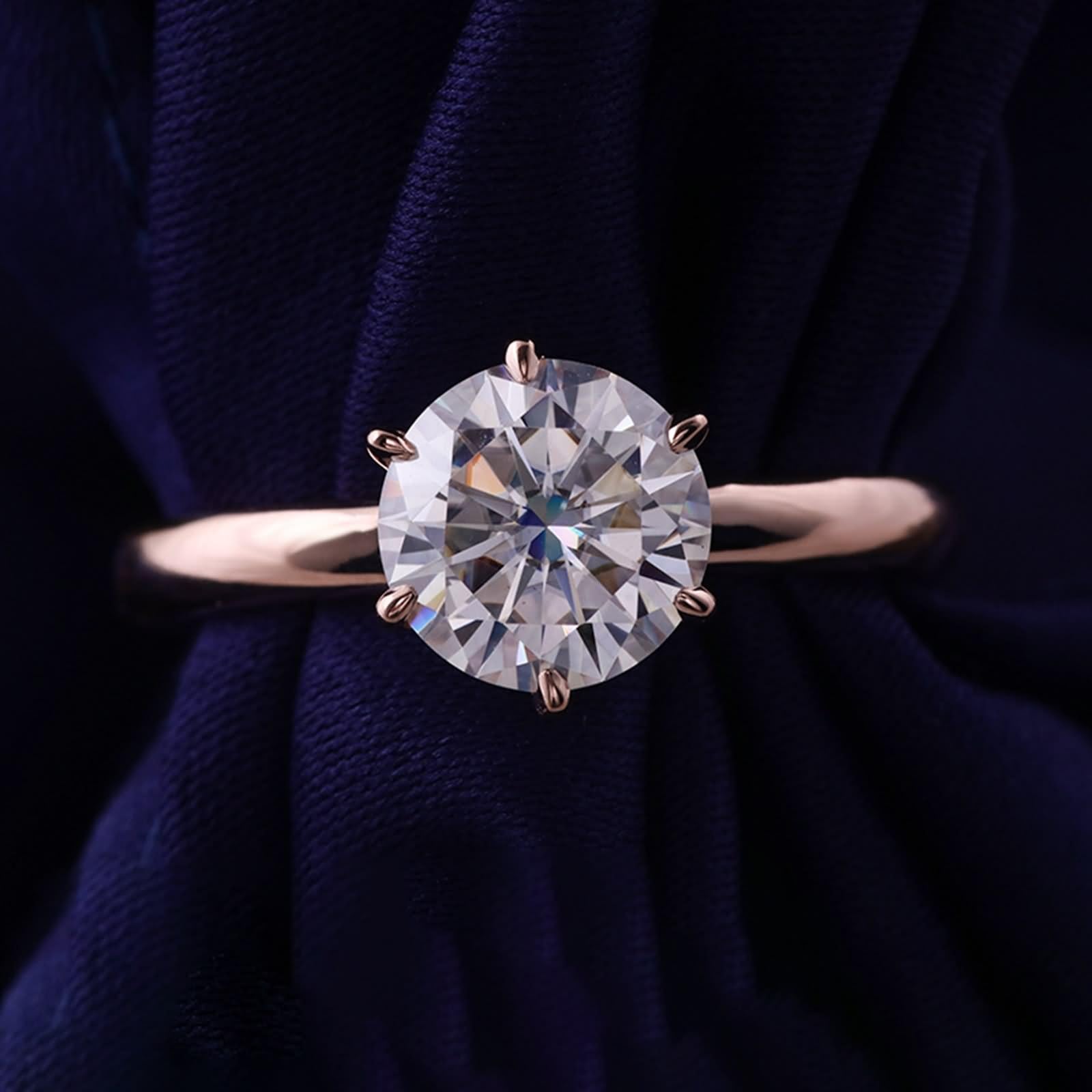 Anello di fidanzamento vintage, anelli da donna lucidati con 6 artigli, moissanite rotonda oro rosa