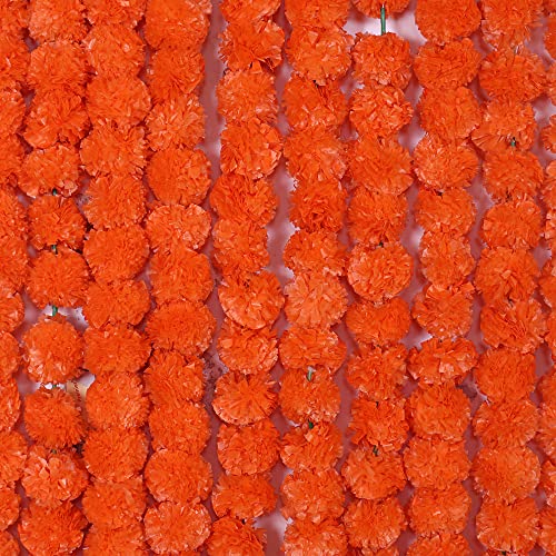 The Art Box Orange Artificial Marigold Garland Pack Of 5 Pcs - 5 Feet Each Halloween Pooja Diwali Decorations Wedding Fake Flowers Strands Fall Hanging Garland Christmas India Festival Decor #TOP1