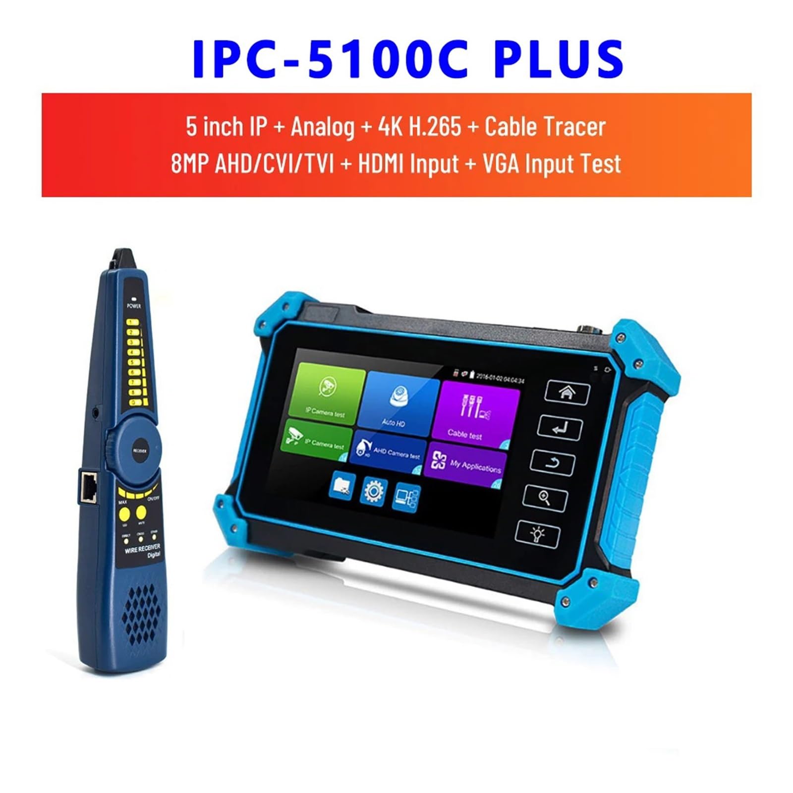 Monitor CCTV, probador Ipc Ipc 5200c Plus Tester Cctv Digital Tester for cables de red Rj45 Lan Cftv Tester for cámaras Vga Monitor Tester for cámaras IP POE (IPC-5100plus)