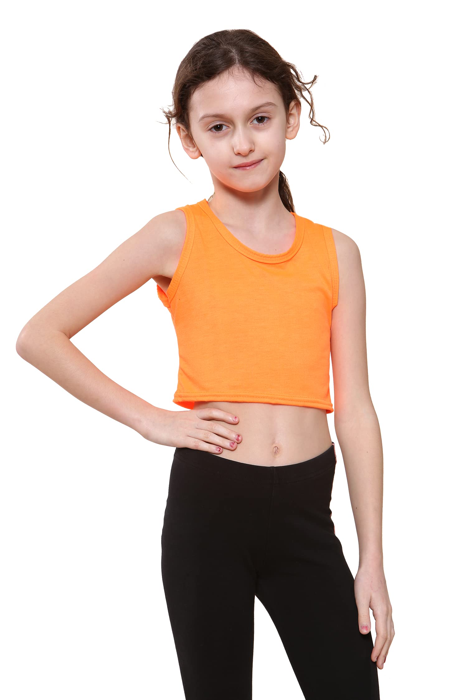 Kids Girls Neon Fluorescent Vest Crop Tops T-Shirt Tee Top Dance Wear Gymnastic Fancy Dress Age 5-14 Years