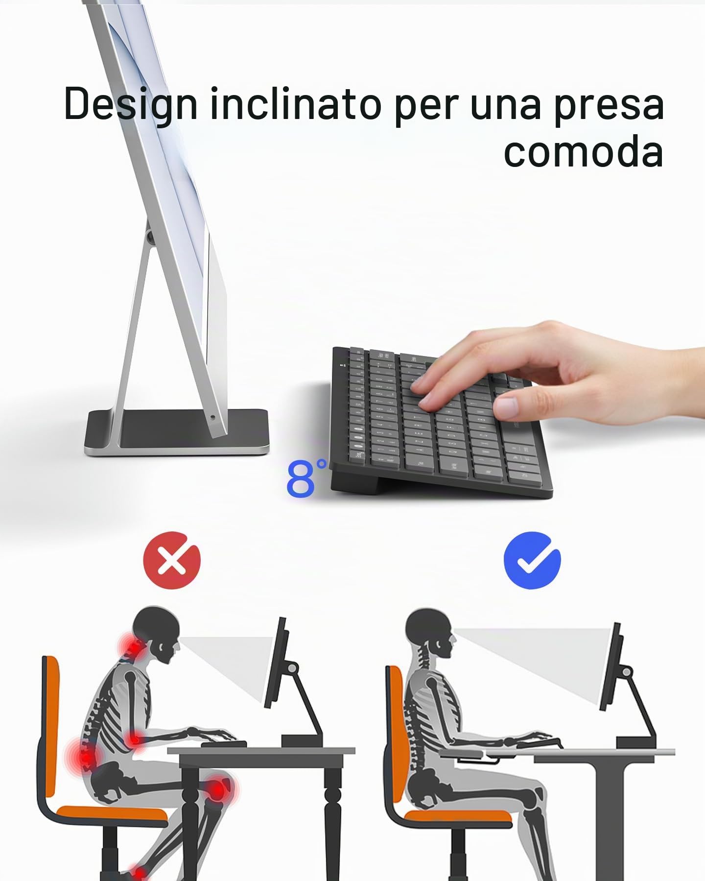 Inateck Tastiera Bluetooth Wireless Ultra-Sottile Connessione a 3 Dispositivi, Compatibile con iPad Pro/Air, PC, Windows, iPadOS, Android e iOS, Batteria da 18 Mesi, Design Portatile, Grigio