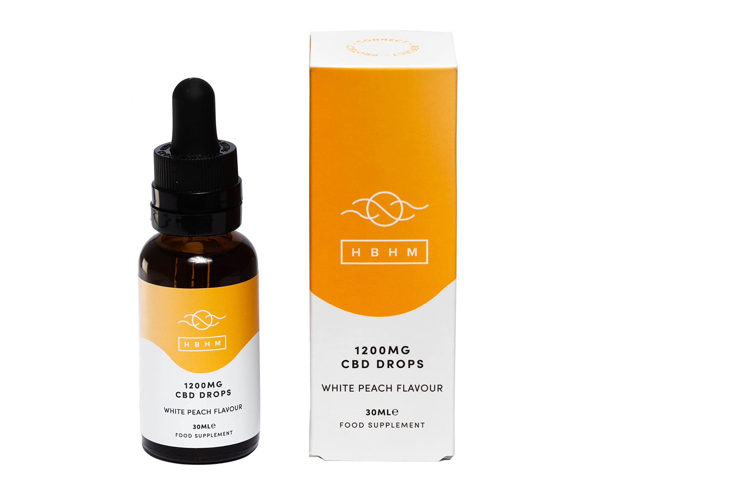 HBHM CBD Oil Drops White Peach Flavour 30ml | 1200mg High Purity CBD Isolate Dropper | Muscle & Joint Pain, Stress Anxiety Relief