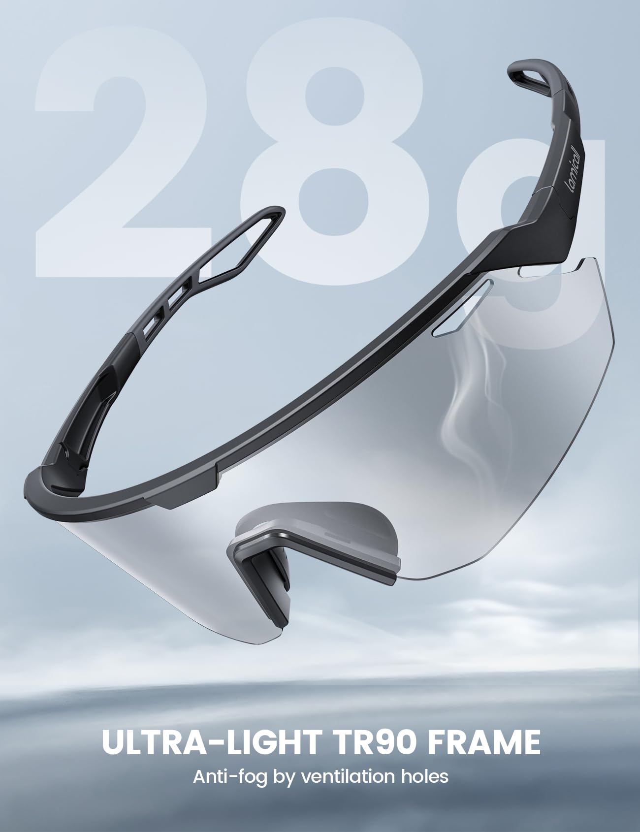 Lamicall Lunettes de Cyclisme Photochromiques, [3S Photochromic] [28g Ultra-Légère-TR90] Protection UV400, Plaquette de Nez Réglable, Lunettes de Soleil de Sport Homme Femme pour Pêche/Sports Outdoor