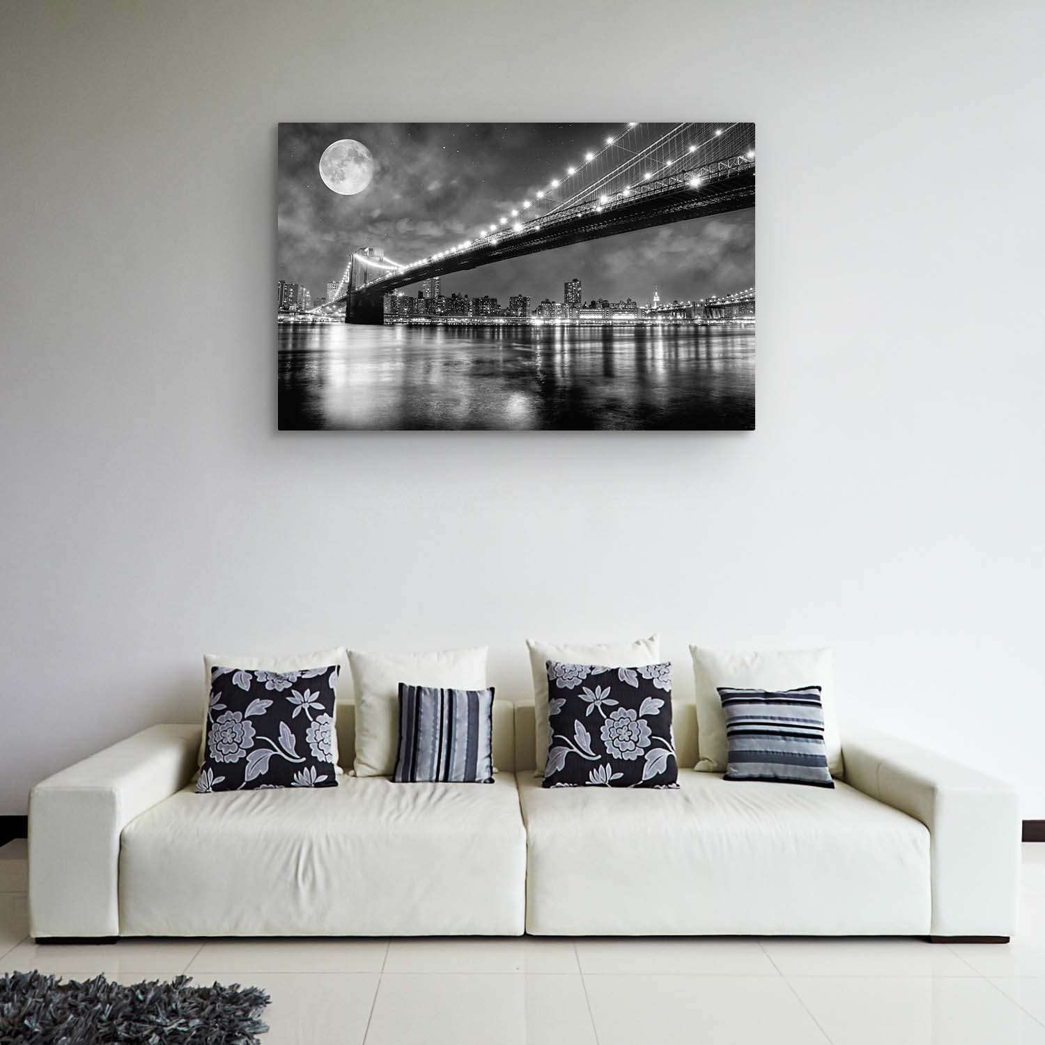 Tableau Déco ShopArt - Pont De Brooklyn Nuit - Impression Sur Bois MDF - Fabriqué En Italie