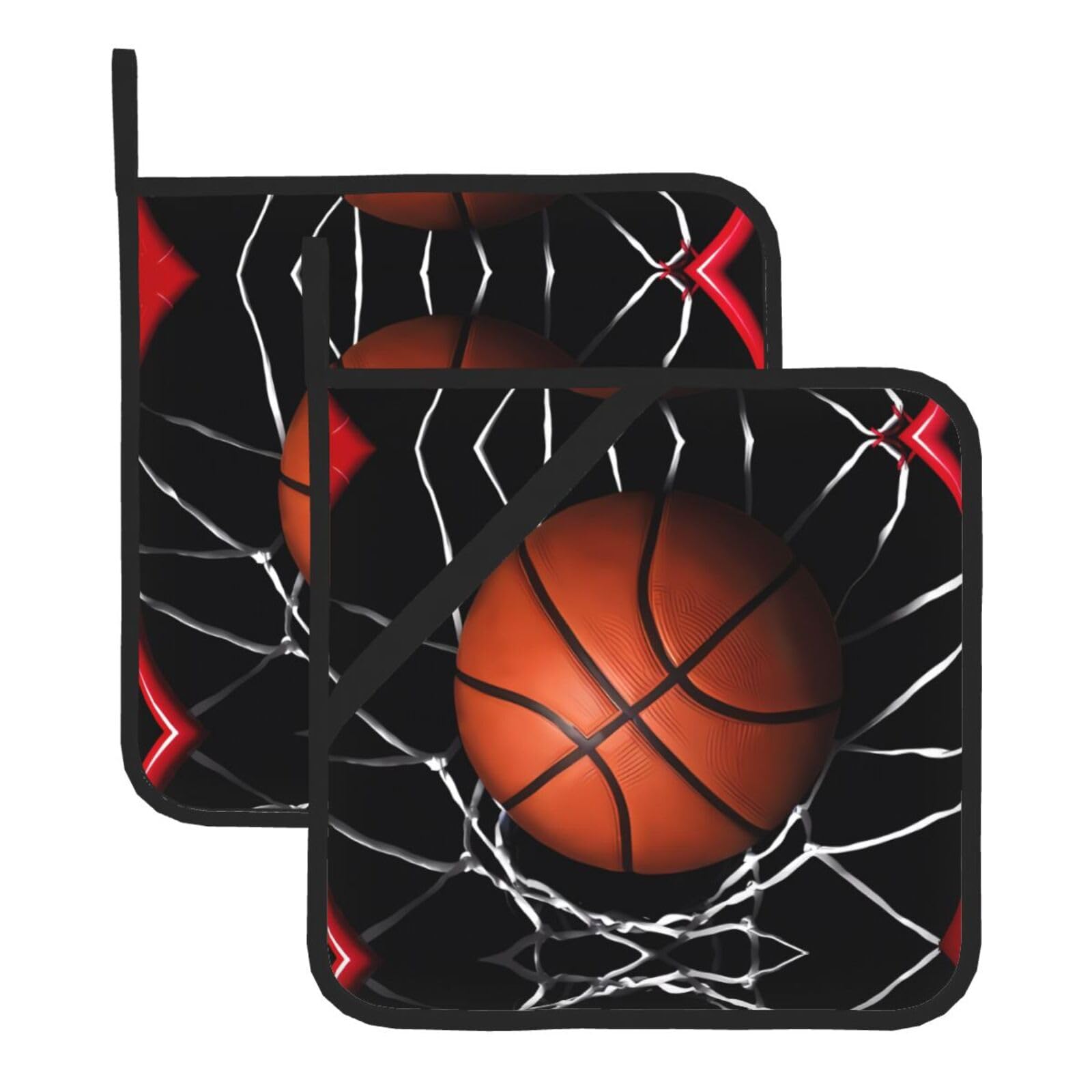 YYHWHJDE Basketball Prints Square Hot Pads for Kitchen Counter - Waterproof Pot Holders, Durable Oven Mitt Layers with Hanging Loop, Heat Resistant Trivets (2-Pack)
