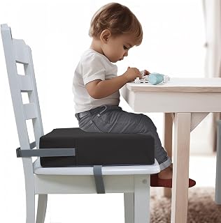 Eiury Booster Seat for Dining Table, PU Anti-Scratch Easy Cleaning Kids Toddler Booster Seat for Table, Portable Increasing Booster Cushion with Non-Slip Bottom and Adjustable Elasticity Straps