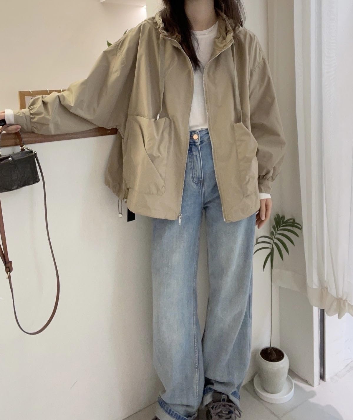 Gabardina con Capucha para Mujer, Chaqueta Corta Informal con Cremallera, Cortavientos De Moda De Otoño, Abrigo Holgado De Gran Tamaño A Prueba De Viento, Chaqueta Deportiva Ligera E Informal.