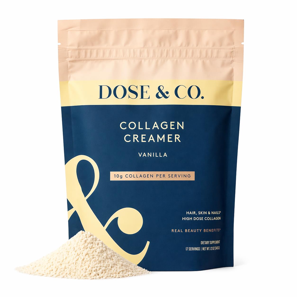 DOSE & CO. Vanilla Collagen Creamer Powder, 12 Oz | Hydrolyzed Bovine Collagen Type I & III with 11g Protein per Serving | Supports Hair, Skin & Nails | High Bioavailability, Non-GMO, Gluten Free