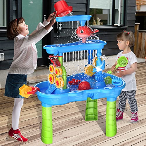 Kids Sand Water Table For Toddlers, 3-Tier Water Table, Kids Water Play Table, Kids Beach Toys Sensory Table Outdoor Toys For Toddler Boys Girls Age 3-5 #TOP4