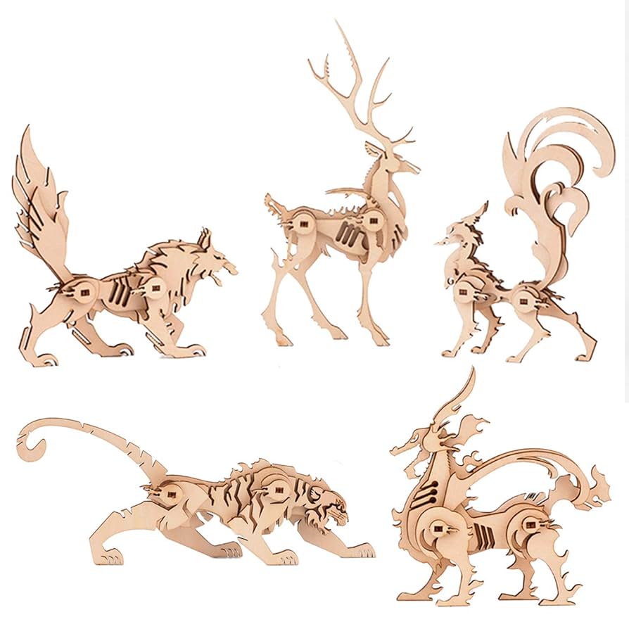 授業中　動物さんたち　５点セット　置物 Amazon.co.jp: HAMILO 木製立体パズル 動物 クラフト おもちゃ