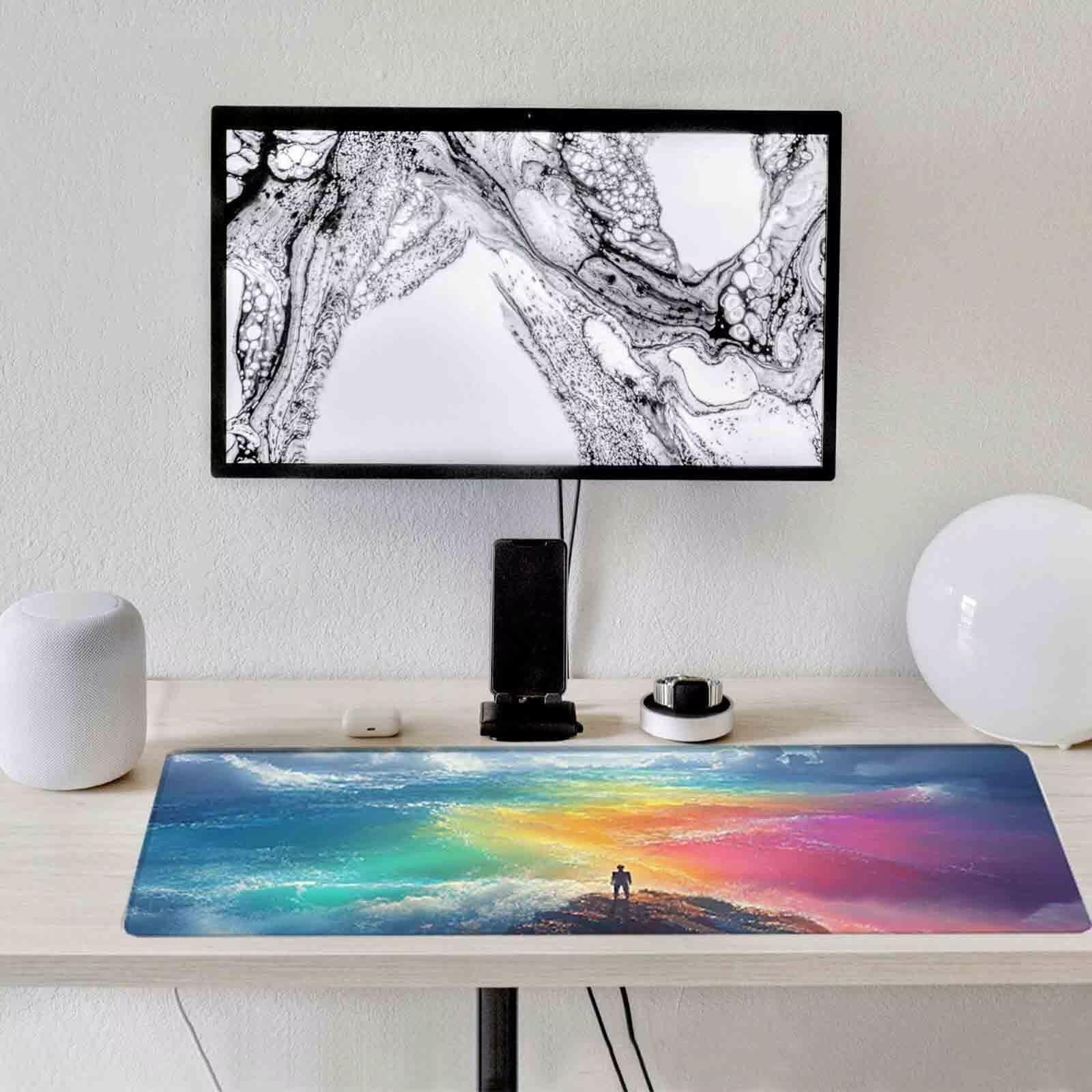 Kolorowa podkładka pod mysz krajobrazowa XXL podkładka pod mysz 1200 x 600 mm podkładka pod mysz ze zszytymi krawędziami i gumową podstawą antypoślizgowa podkładka pod mysz XXL do komputera, laptopa