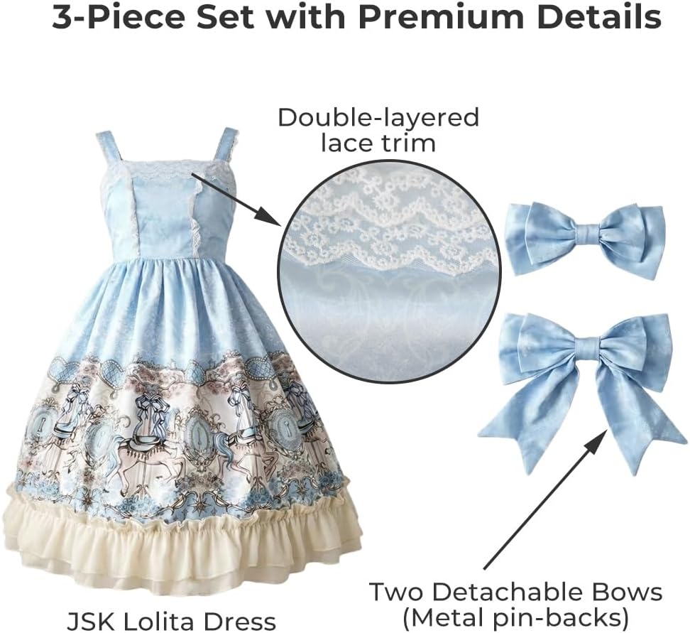 Dreamy Carousel Sweet Lolita JSK Dress - Jumper Skirt with Bows - Enchanting Tea Party Gown for Women & Teens