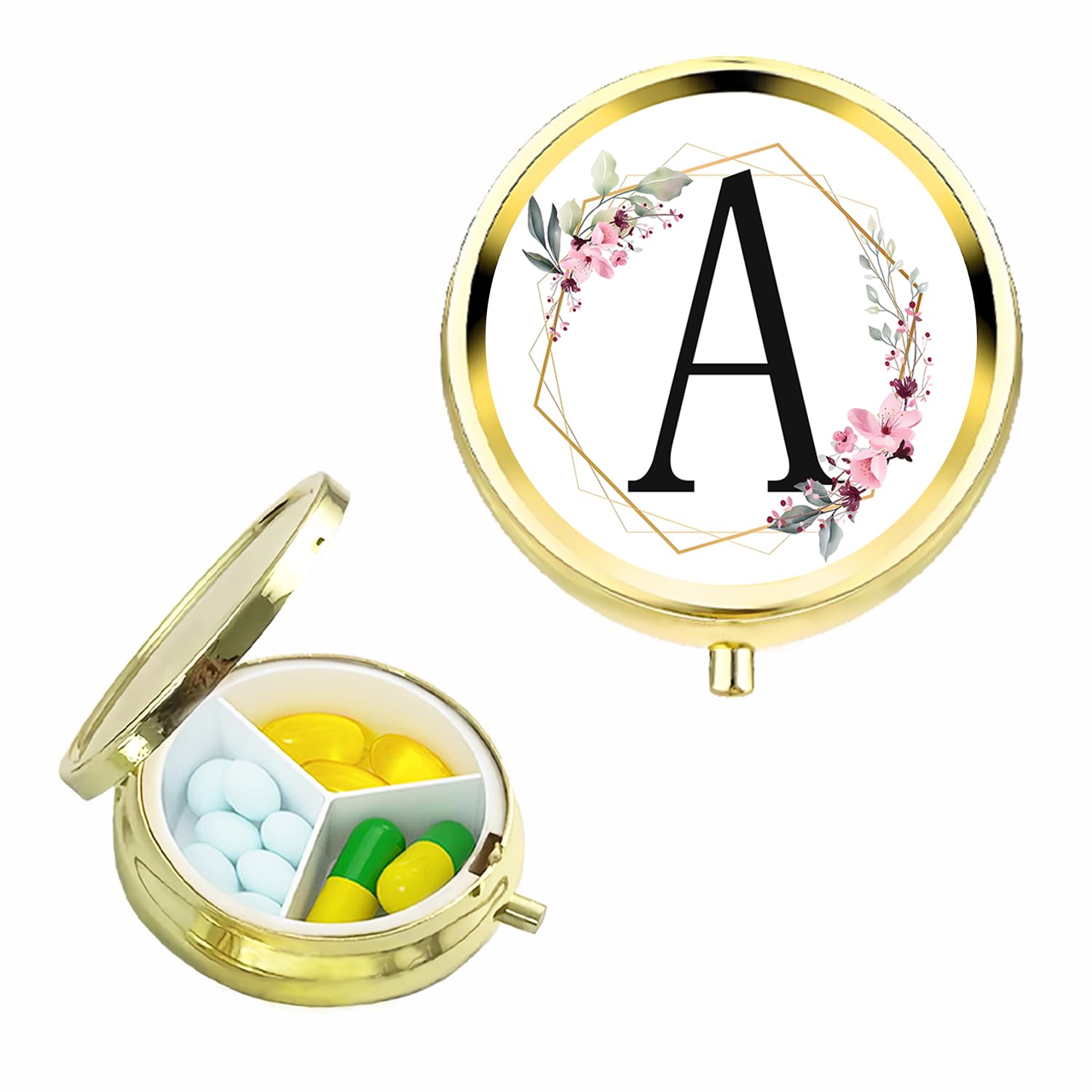 Small Pill Box for Purse Pocket Personalized Small Pill Case 3 Compartment Monogrammed Cute Pill Organizer Gift for
