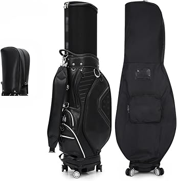 Golf Bag, Golf Bag for Men, 8 Way Top Dividers Ergonomic, Retractable Golf Club Cart Bag with Wheels, Dust Cover
