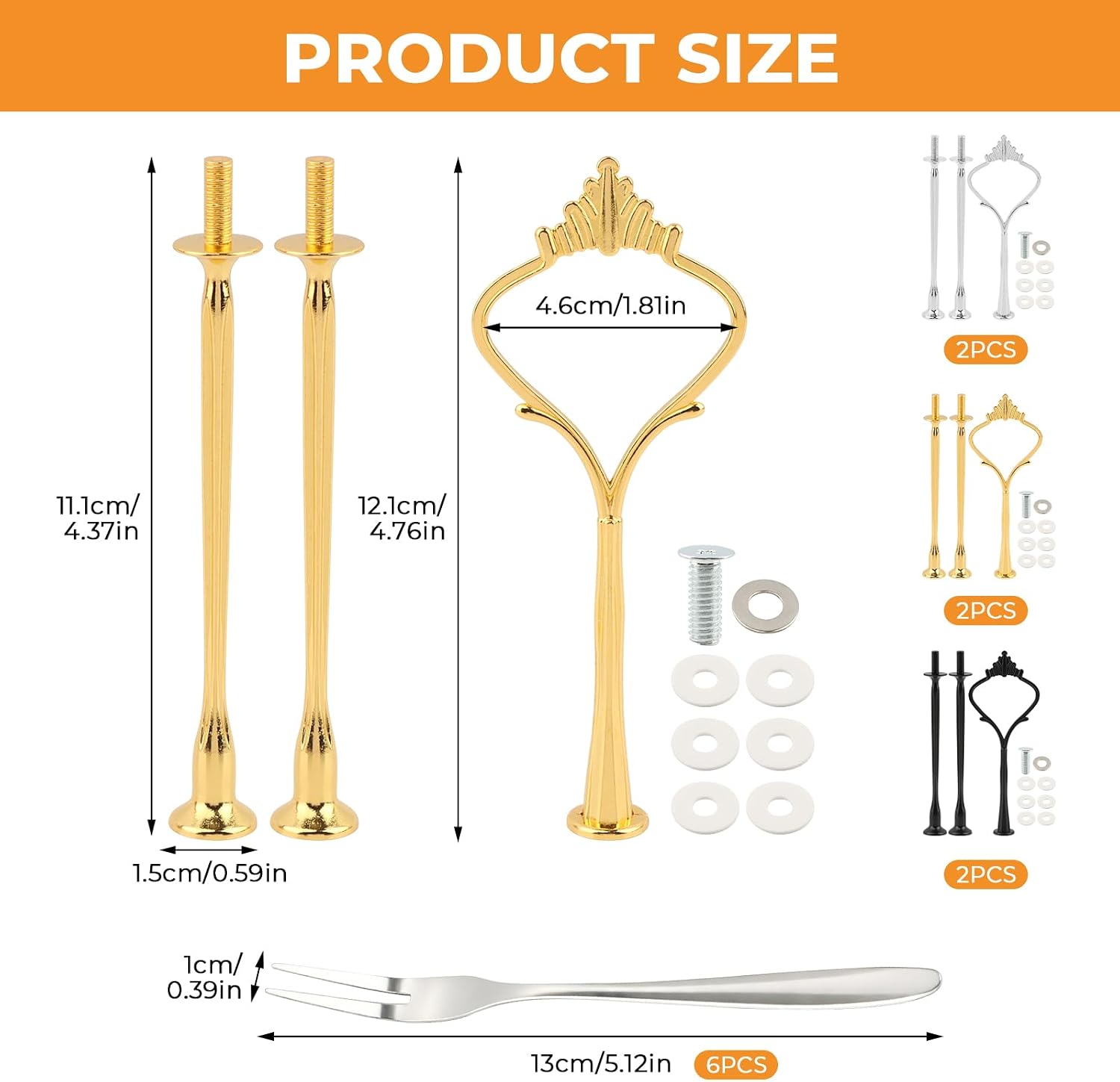 6 Sets 3 Tier Cake Stand Hardware, Tiered Tray Hardware Kit, Vintage Crown Cake Fruit Food Plate Stand Fitting Stacking Kit for Serving Dessert Cupcake Dish Food