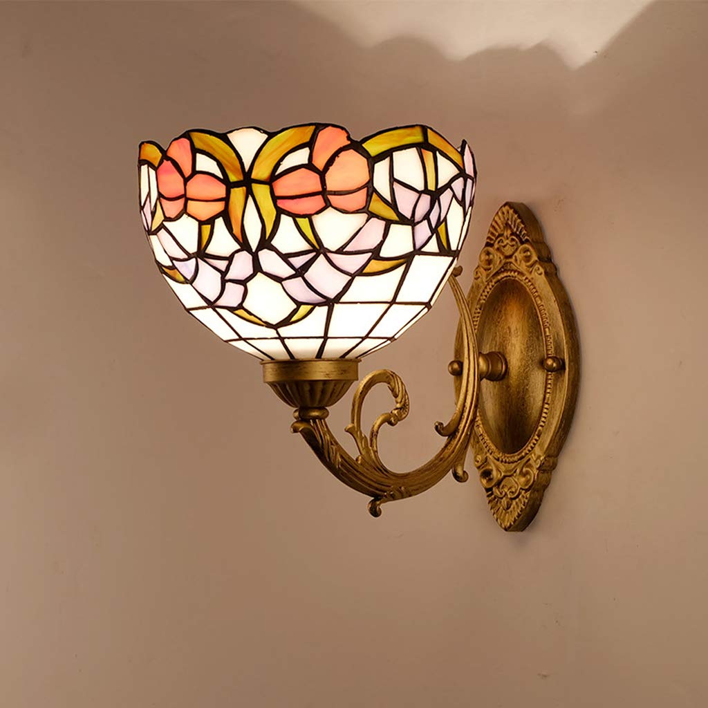 Aioneer Tiffany Style Wall Lights For Living Room Retro Bedroom Wall Sconce With Stained Glass Lampshades E27 Wall Lamp For Hallway Bedside Aisle Decor-B