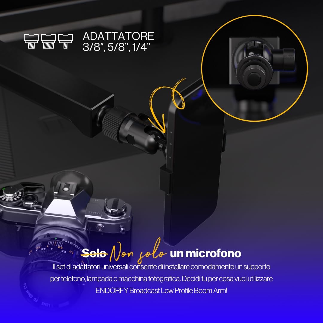 ENDORFY Broadcast Low Profile Boom Arm, Microfono Premium a basso profilo Smartfone e braccio luminoso con cavo, rotazione di 360 gradi