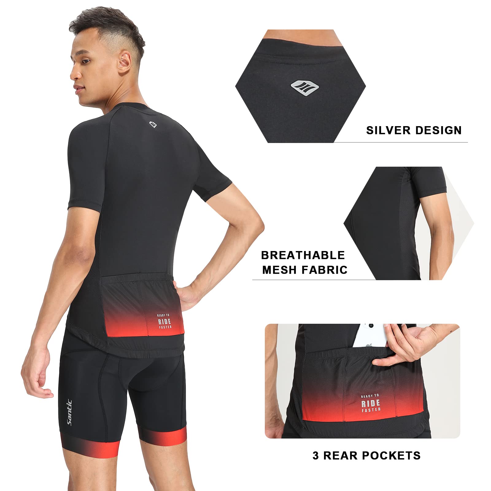 Santic Maillot Ciclismo Hombre Ciclismo Bicicleta Bici Jersey Ciclista