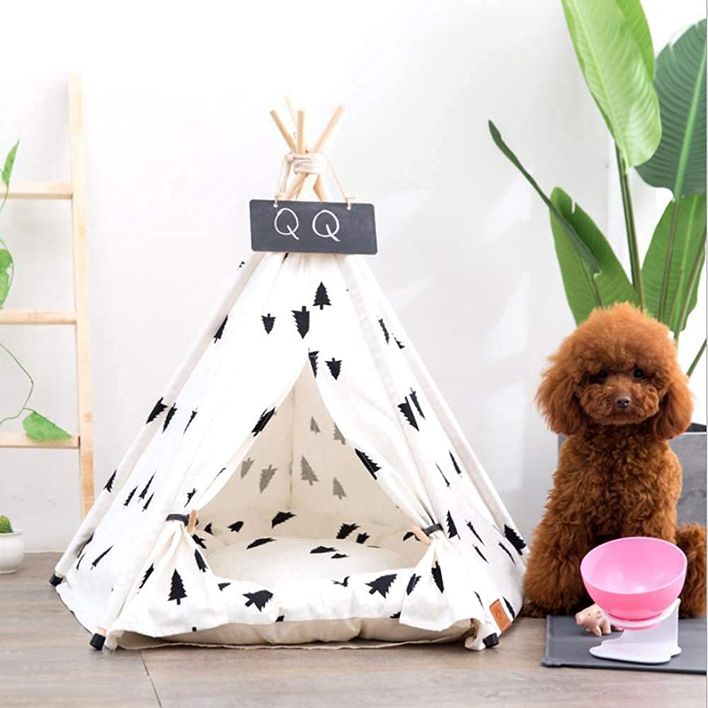 Tente tipi pour chien et chat avec coussin antidérapant Motif arbre amovible et lavable 50 x 50 x 60 cm