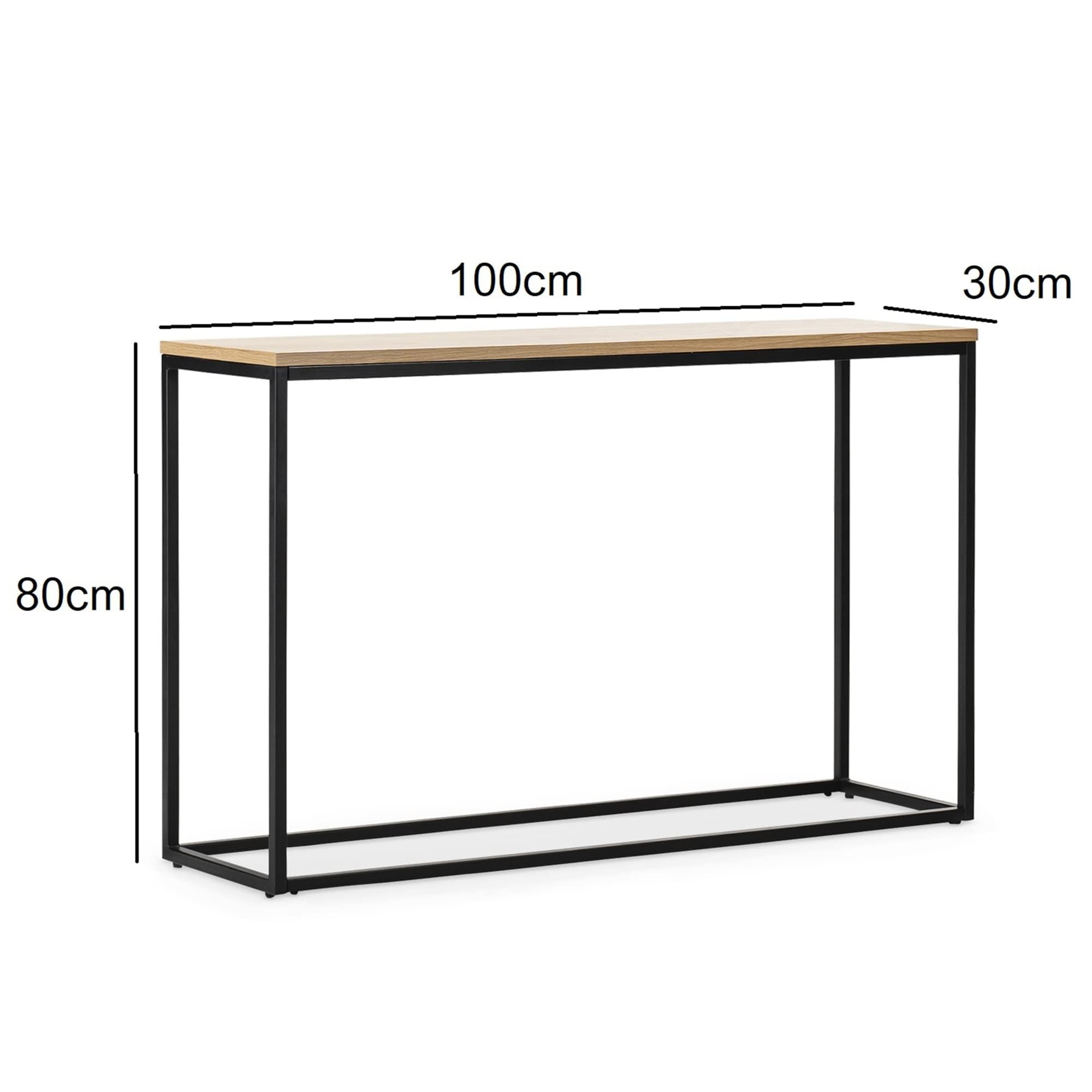 [en.casa] Mesa Consola Mueble de Entrada para Pasillo Recibidor Sala de Espera Metal/Tablero en MDF 80 x 100 x 30 cm - Negro y Efecto Roble