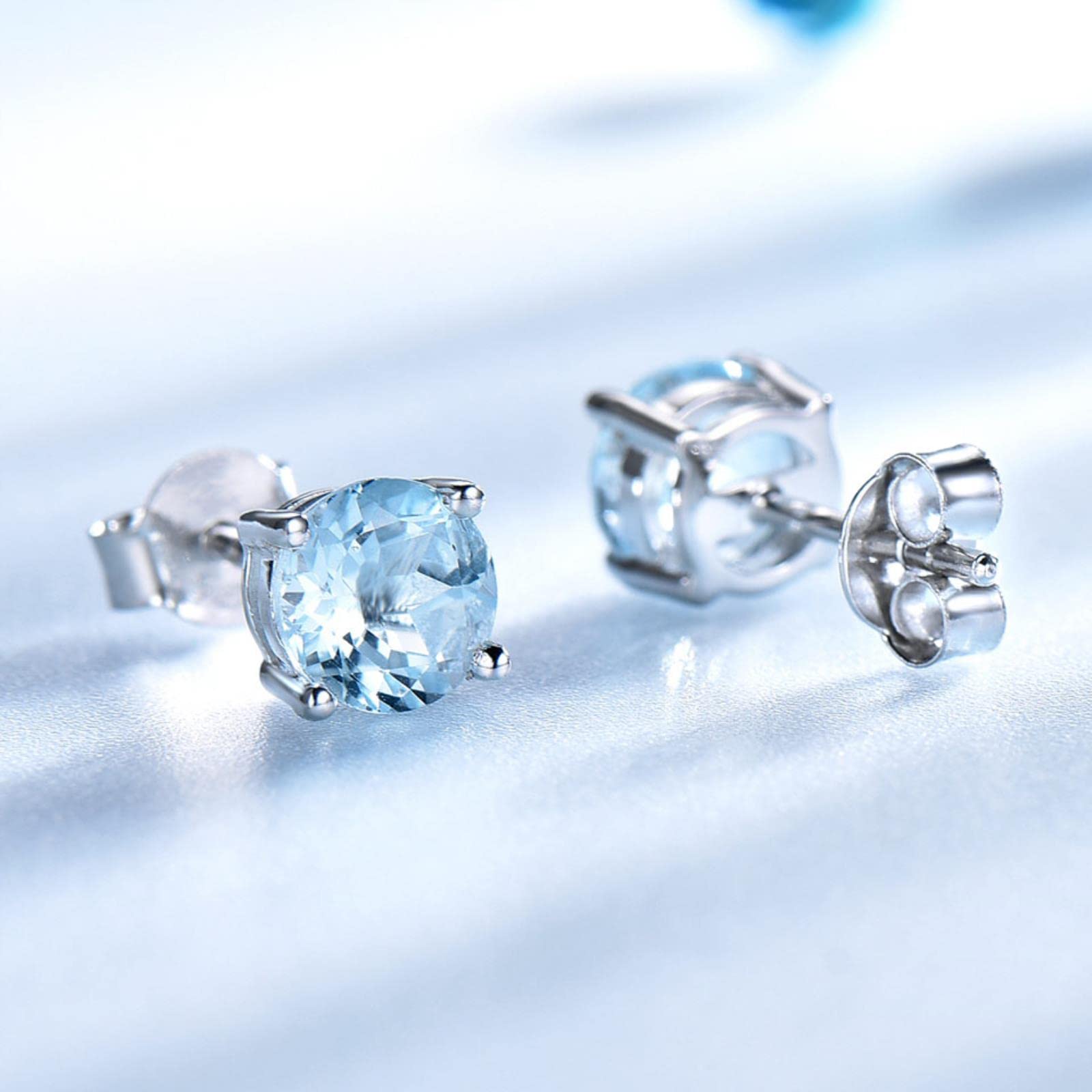 SALAN Joyería De Plata De Ley 925 Auténtica Creada con Aretes De Topacio Azul Cielo Aniversario para Mujeres Regalos De Cumpleaños