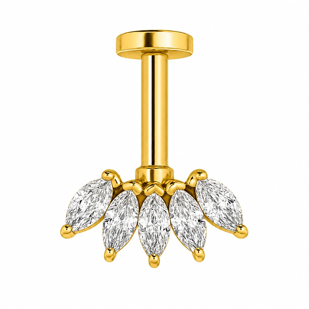 16G Internally Threaded Marquise CZ Fan Helix Bugadi Piercing Jewelry, 316L Surgical Steel, 8mm Post, Single Piece-image-12