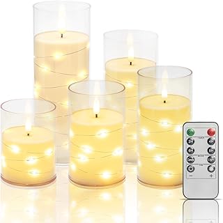 Ivory Flickering Flameless Candles, Battery Operated Candles with Remote Timer, for Home Decor/Wedding Decor, Recessed String Light LED Candles, 3D Flame Set of 5 (D3 xH4 5" 6")