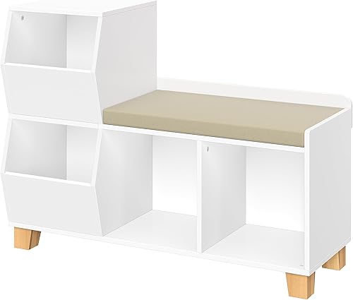 Miniatura 9 de RiverRidge Kids Catch-All - Banco de almacenamiento con varios compartimientos con 2 unidades, color blanco con 2 cubos grises