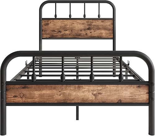 Miniatura 5 de Elegant Home Products Marcos de cama de metal con listones de acero resistente escudo y estribo no necesita somier fácil montaje para sala de estar