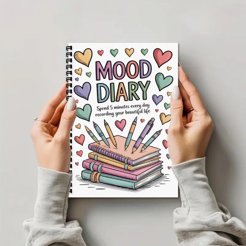 Women's Journal & Mental Health Journal, A5 Guided Self Care Mood Emotions Diary with Daily Mood Tracker, Wellness Log for Writing Feeling (Heart-A)